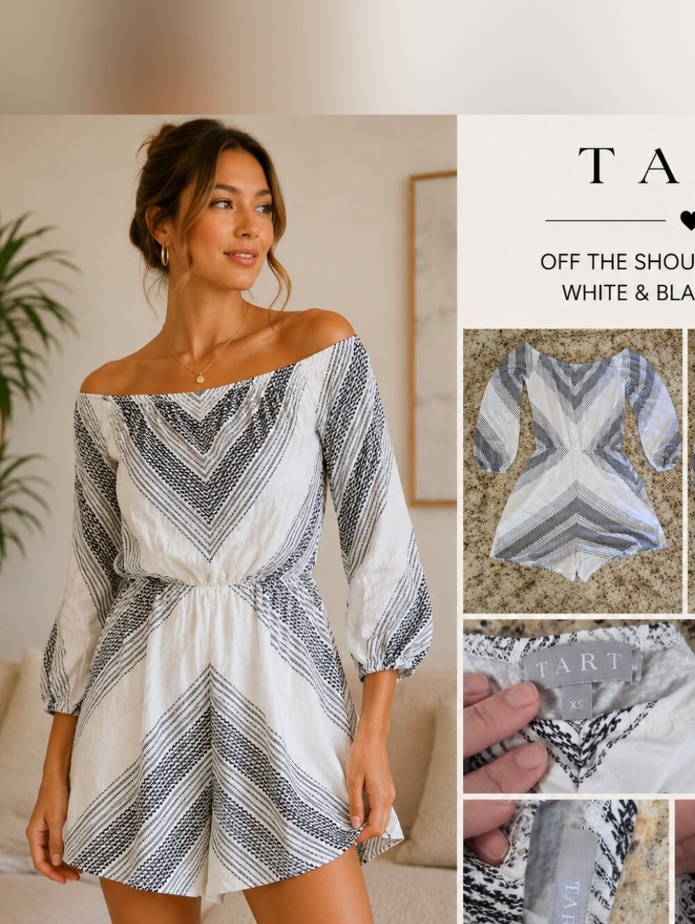 Tart Collections Modal Geometric Long Sleeve Romper XS